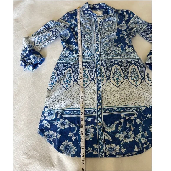 Anthropologie Printed V-Neck Buttonfront Shirtdress XS - Picture 11 of 16